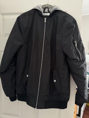 H&M Black Jacket with removable Grey Hood